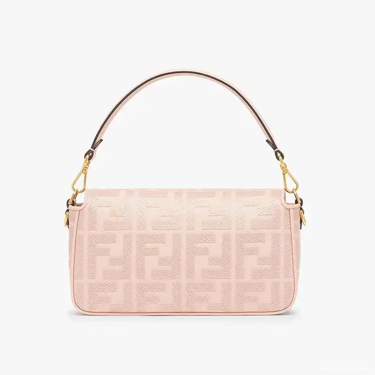 Vintage HOT Strap In Pink Canvas Cut Motif with FF Medium Fendi Bag Laser Baguette 0324